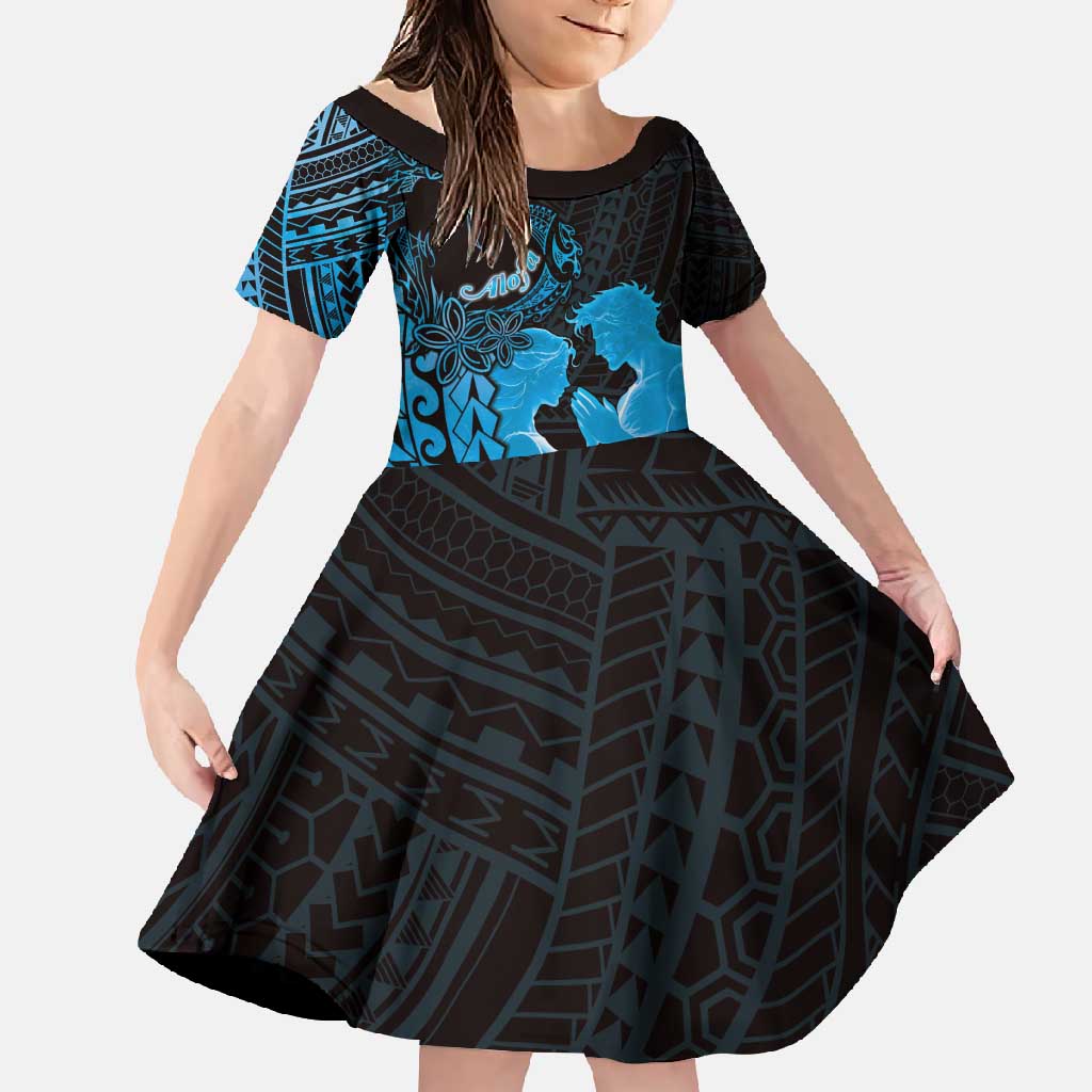 Alofa Samoa Valentine Blue Family Matching Tank Maxi Dress and Hawaiian Shirt Love Is The Greatest Thing LT05 Daughter's Dress Blue - Polynesian Pride