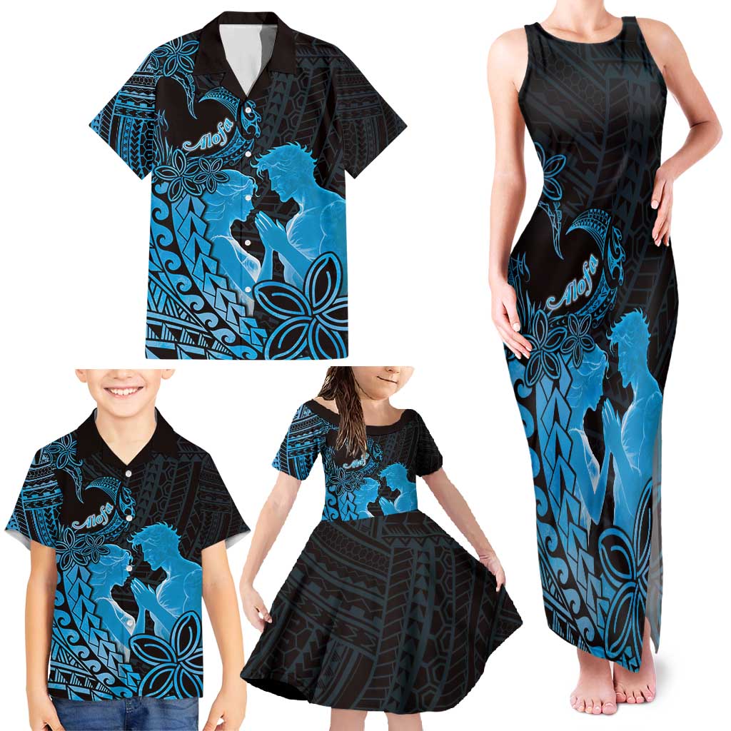 Alofa Samoa Valentine Blue Family Matching Tank Maxi Dress and Hawaiian Shirt Love Is The Greatest Thing LT05 - Polynesian Pride