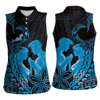 Alofa Samoa Valentine Blue Women Sleeveless Polo Shirt Love Is The Greatest Thing