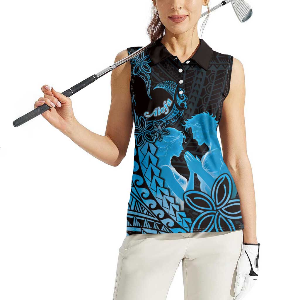 Alofa Samoa Valentine Blue Women Sleeveless Polo Shirt Love Is The Greatest Thing