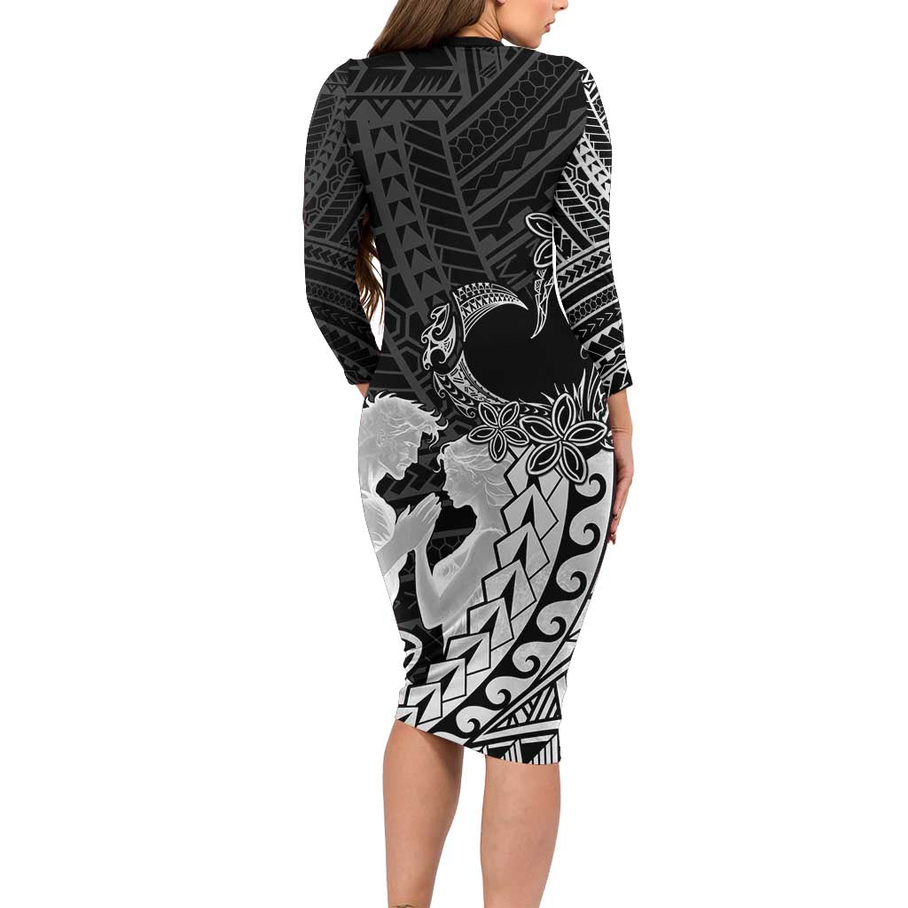 Alofa Samoa Valentine Black Family Matching Long Sleeve Bodycon Dress and Hawaiian Shirt Love Is The Greatest Thing LT05 - Polynesian Pride