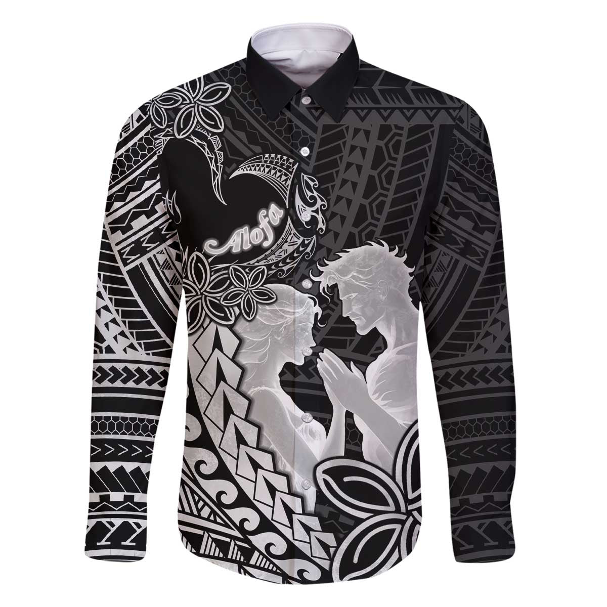 Alofa Samoa Valentine Black Family Matching Off The Shoulder Long Sleeve Dress and Hawaiian Shirt Love Is The Greatest Thing LT05 - Polynesian Pride