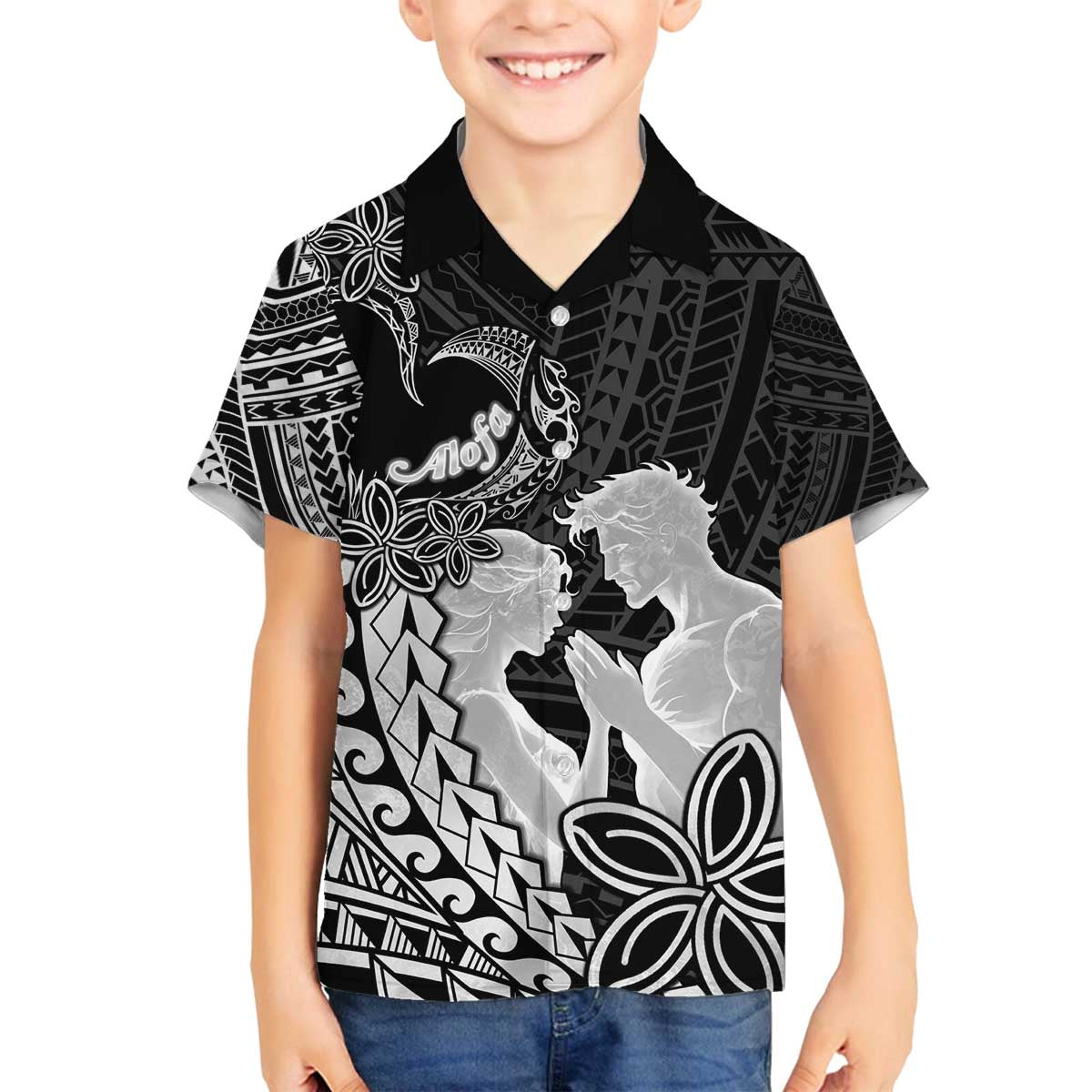 Alofa Samoa Valentine Black Family Matching Off The Shoulder Long Sleeve Dress and Hawaiian Shirt Love Is The Greatest Thing LT05 - Polynesian Pride