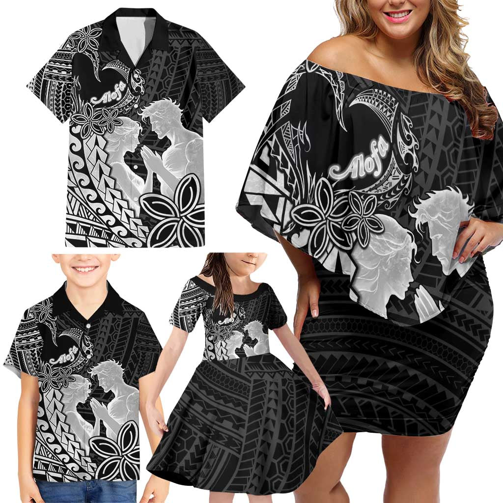 Alofa Samoa Valentine Black Family Matching Off Shoulder Short Dress and Hawaiian Shirt Love Is The Greatest Thing LT05 - Polynesian Pride