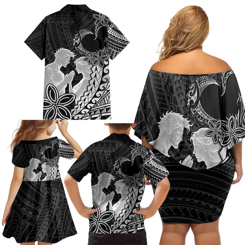 Alofa Samoa Valentine Black Family Matching Off Shoulder Short Dress and Hawaiian Shirt Love Is The Greatest Thing LT05 - Polynesian Pride