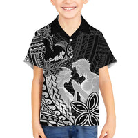 Alofa Samoa Valentine Black Family Matching Off Shoulder Short Dress and Hawaiian Shirt Love Is The Greatest Thing LT05 Son's Shirt Black - Polynesian Pride