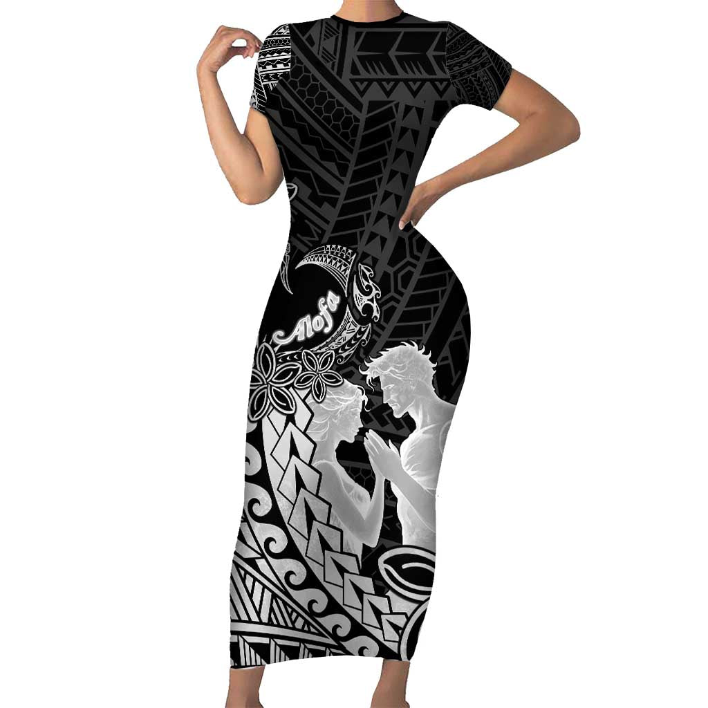 Alofa Samoa Valentine Black Family Matching Short Sleeve Bodycon Dress and Hawaiian Shirt Love Is The Greatest Thing LT05 Mom's Dress Black - Polynesian Pride