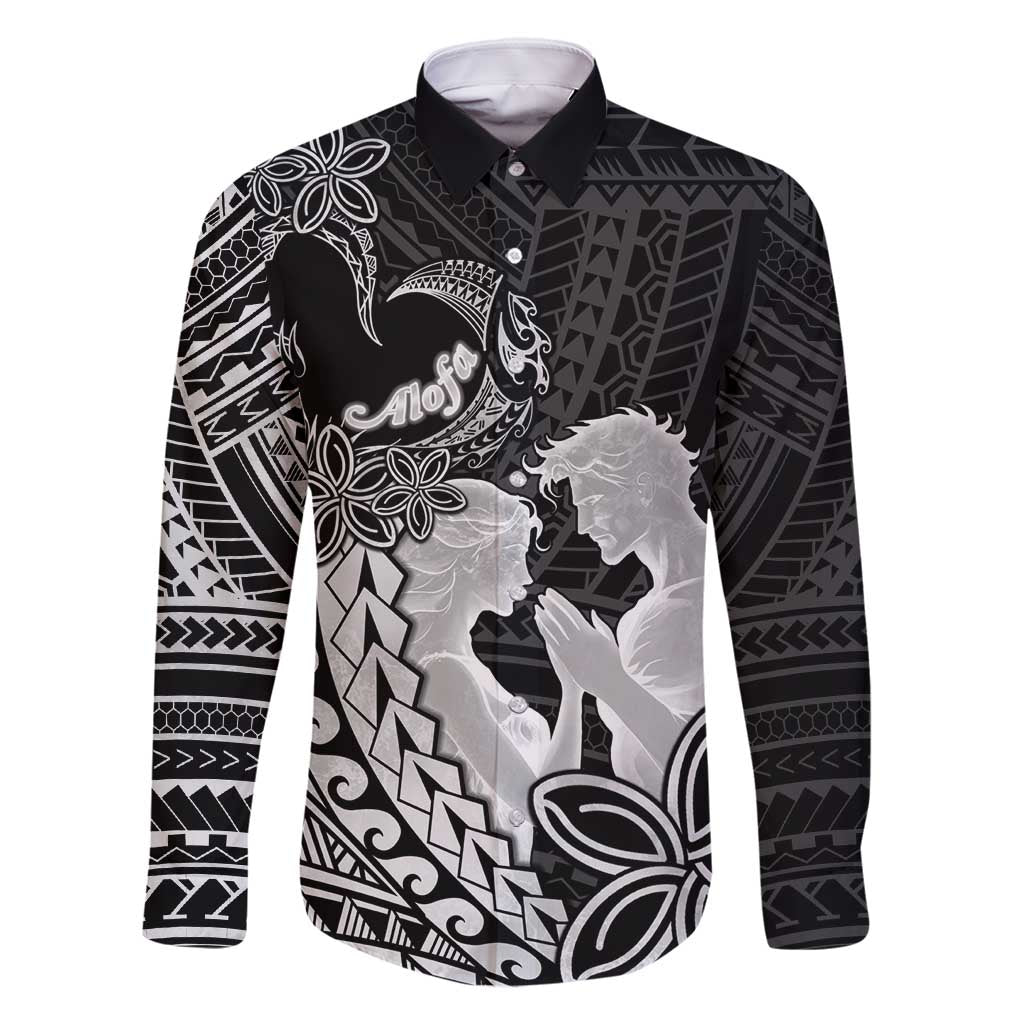 Alofa Samoa Valentine Black Family Matching Tank Maxi Dress and Hawaiian Shirt Love Is The Greatest Thing LT05 Dad's Shirt - Long Sleeve Black - Polynesian Pride