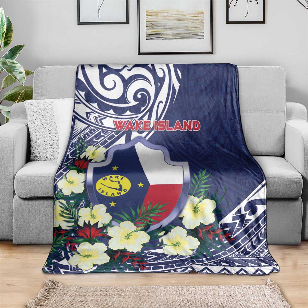 Wake Island Blanket Tribal Pattern With Hibiscus Flowers
