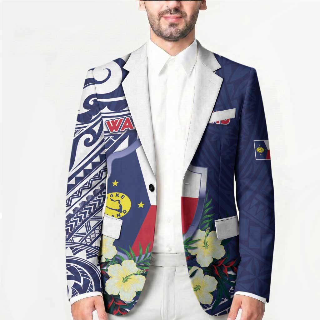 Personalised Wake Island Blazer Tribal Pattern With Hibiscus Flowers