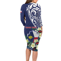 Personalised Wake Island Family Matching Long Sleeve Bodycon Dress and Hawaiian Shirt Tribal Pattern With Hibiscus Flowers LT05 - Polynesian Pride