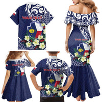 Personalised Wake Island Family Matching Mermaid Dress and Hawaiian Shirt Tribal Pattern With Hibiscus Flowers LT05 - Polynesian Pride