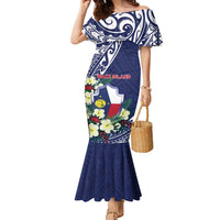 Personalised Wake Island Family Matching Mermaid Dress and Hawaiian Shirt Tribal Pattern With Hibiscus Flowers LT05 Mom's Dress Blue - Polynesian Pride