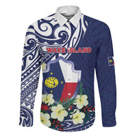 Personalised Wake Island Family Matching Off The Shoulder Long Sleeve Dress and Hawaiian Shirt Tribal Pattern With Hibiscus Flowers LT05 Dad's Shirt - Long Sleeve Blue - Polynesian Pride