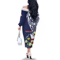 Personalised Wake Island Family Matching Off The Shoulder Long Sleeve Dress and Hawaiian Shirt Tribal Pattern With Hibiscus Flowers LT05 - Polynesian Pride