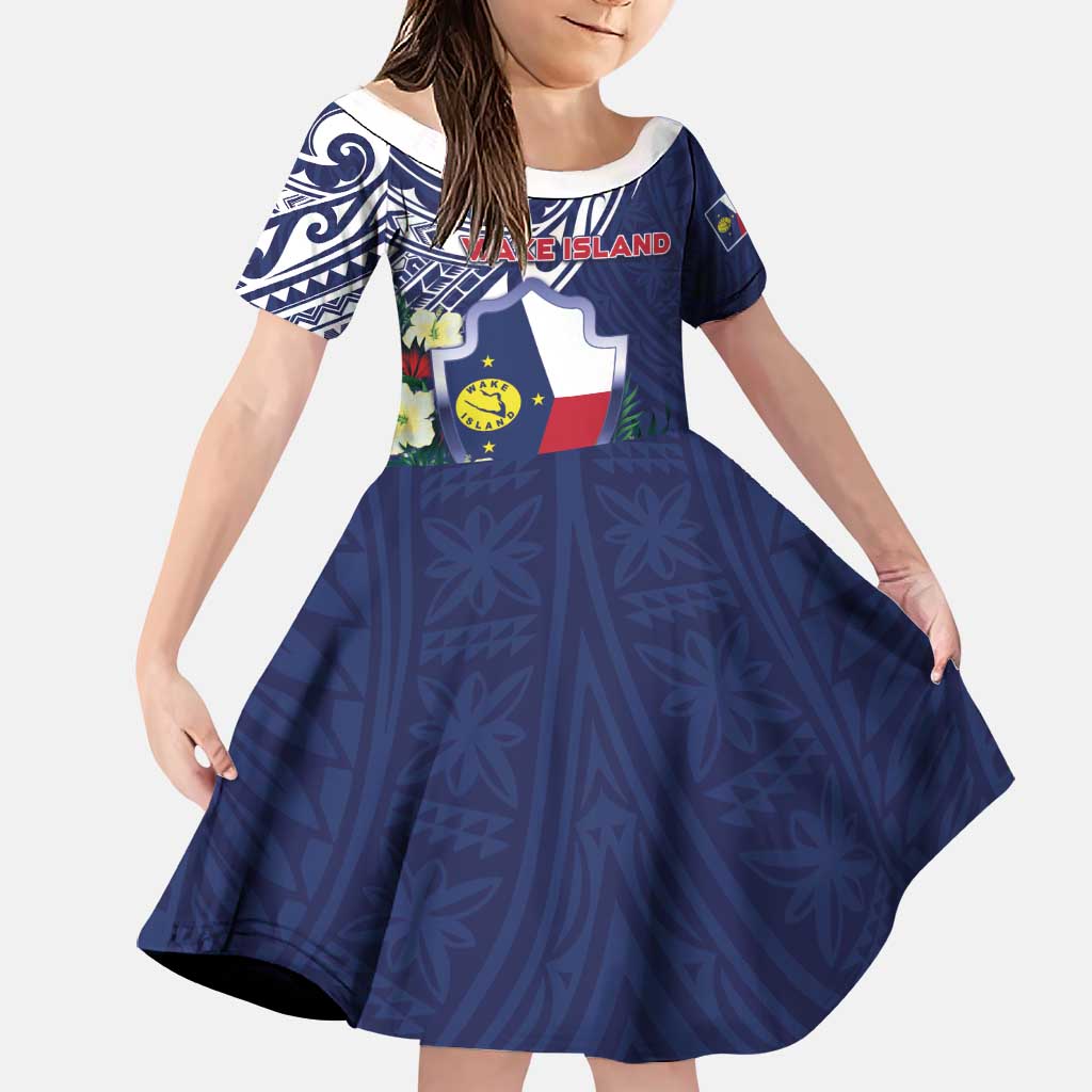 Personalised Wake Island Family Matching Puletasi and Hawaiian Shirt Tribal Pattern With Hibiscus Flowers