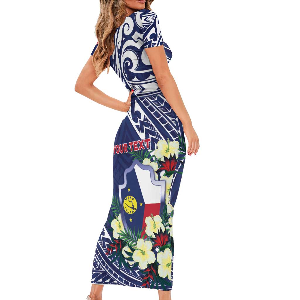 Personalised Wake Island Family Matching Short Sleeve Bodycon Dress and Hawaiian Shirt Tribal Pattern With Hibiscus Flowers LT05 - Polynesian Pride
