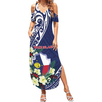 Personalised Wake Island Family Matching Summer Maxi Dress and Hawaiian Shirt Tribal Pattern With Hibiscus Flowers LT05 Mom's Dress Blue - Polynesian Pride