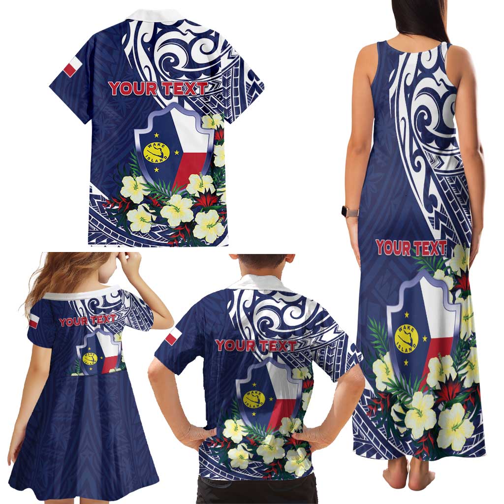 Personalised Wake Island Family Matching Tank Maxi Dress and Hawaiian Shirt Tribal Pattern With Hibiscus Flowers LT05 - Polynesian Pride