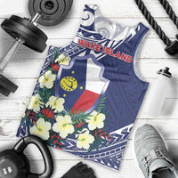 Personalised Wake Island Men Tank Top Tribal Pattern With Hibiscus Flowers