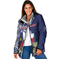 Personalised Wake Island Padded Jacket Tribal Pattern With Hibiscus Flowers
