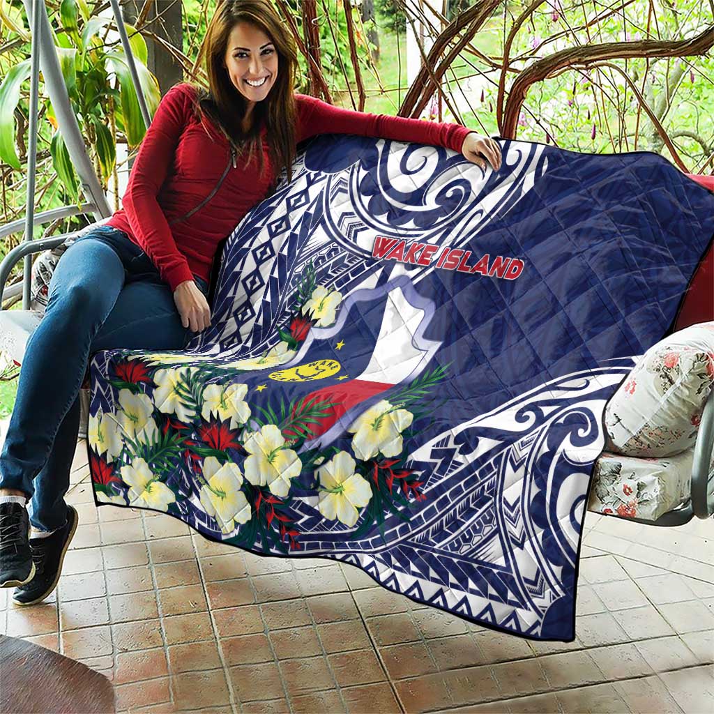 Wake Island Quilt Tribal Pattern With Hibiscus Flowers