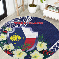Wake Island Round Carpet Tribal Pattern With Hibiscus Flowers