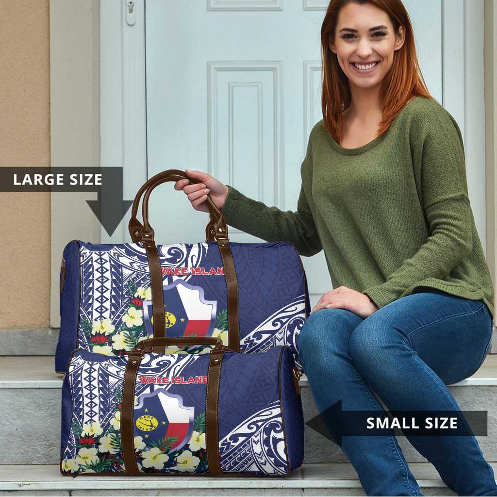 Wake Island Travel Bag Tribal Pattern With Hibiscus Flowers