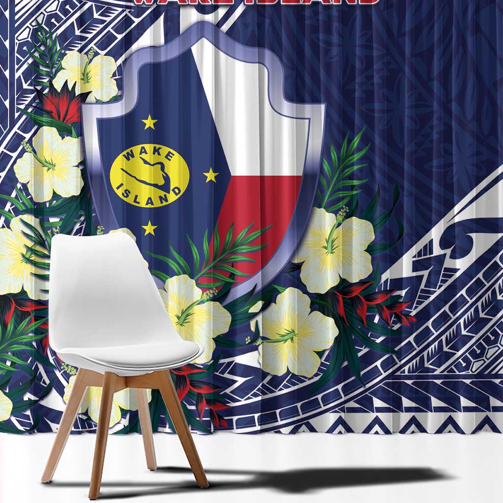 Wake Island Window Curtain Tribal Pattern With Hibiscus Flowers