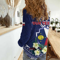 Personalised Wake Island Women Casual Shirt Tribal Pattern With Hibiscus Flowers