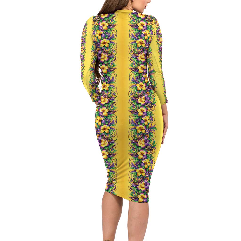 Aloha Hawaii Mardi Gras Family Matching Long Sleeve Bodycon Dress and Hawaiian Shirt Gold Style LT05 - Polynesian Pride
