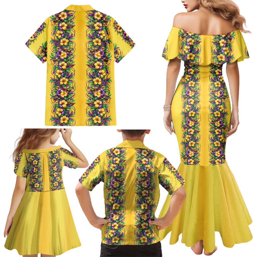 Aloha Hawaii Mardi Gras Family Matching Mermaid Dress and Hawaiian Shirt Gold Style LT05 - Polynesian Pride