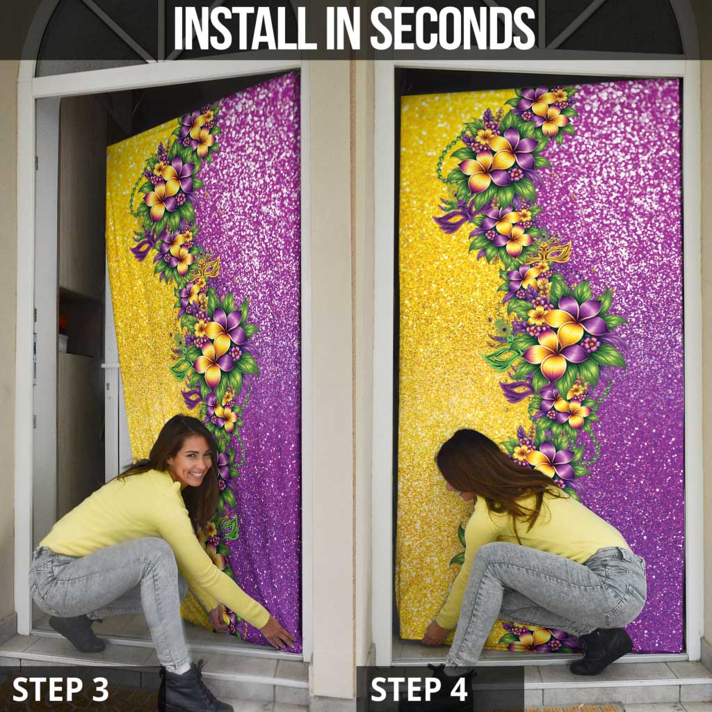 Hawaii Mardi Gras Door Cover Plumeria Lei Beads Glitter Style