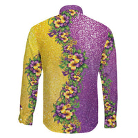 Hawaii Mardi Gras Family Matching Off The Shoulder Long Sleeve Dress and Hawaiian Shirt Plumeria Lei Beads Glitter Style LT05 - Polynesian Pride