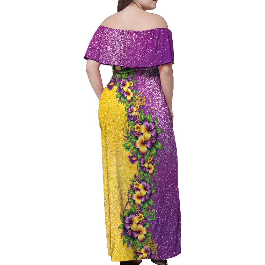 Hawaii Mardi Gras Family Matching Off Shoulder Maxi Dress and Hawaiian Shirt Plumeria Lei Beads Glitter Style LT05 - Polynesian Pride
