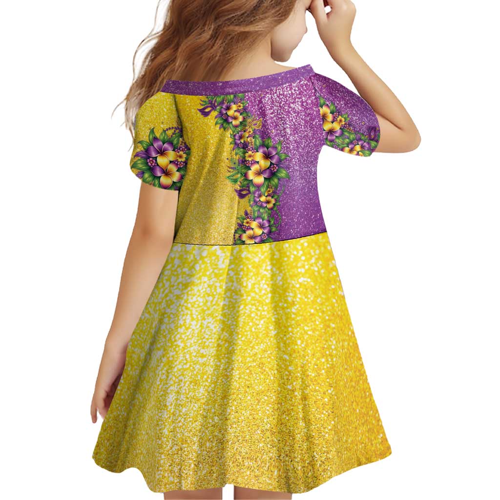 Hawaii Mardi Gras Family Matching Short Sleeve Bodycon Dress and Hawaiian Shirt Plumeria Lei Beads Glitter Style LT05 - Polynesian Pride