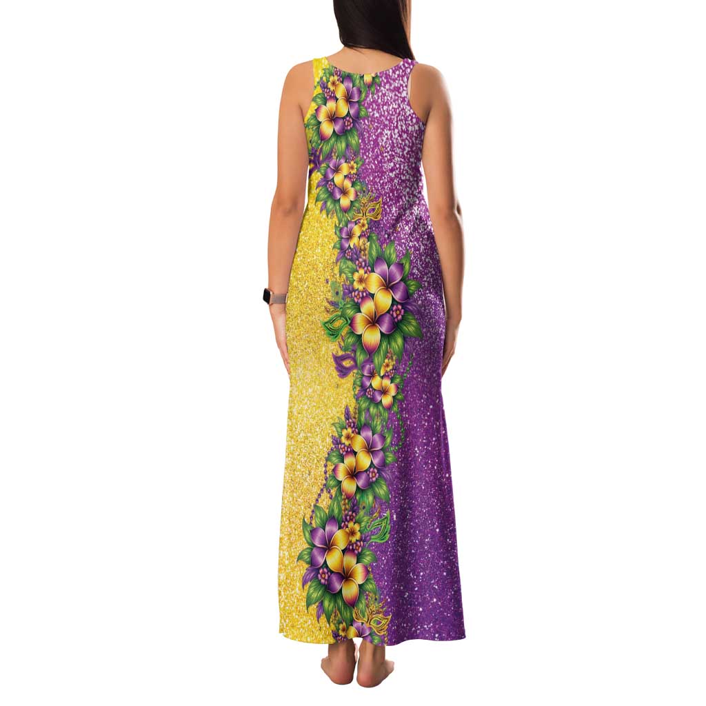 Hawaii Mardi Gras Family Matching Tank Maxi Dress and Hawaiian Shirt Plumeria Lei Beads Glitter Style LT05 - Polynesian Pride