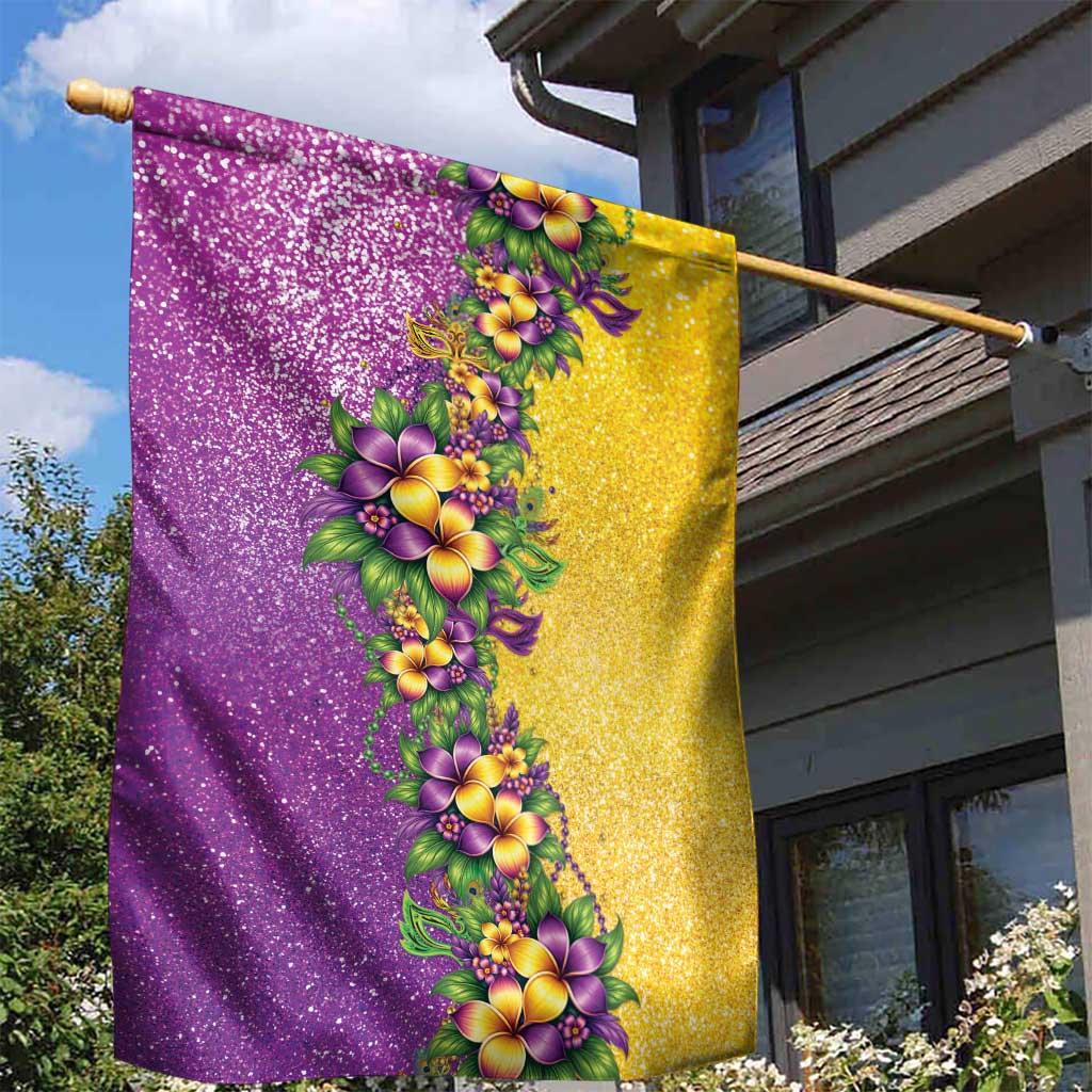 Hawaii Mardi Gras Garden Flag Plumeria Lei Beads Glitter Style