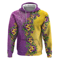 Hawaii Mardi Gras Hoodie Plumeria Lei Beads Glitter Style