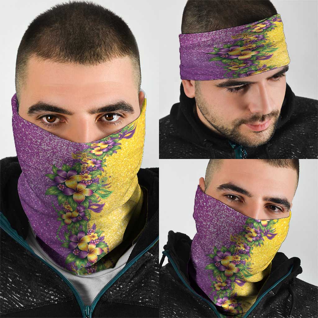 Hawaii Mardi Gras Neck Gaiter Plumeria Lei Beads Glitter Style