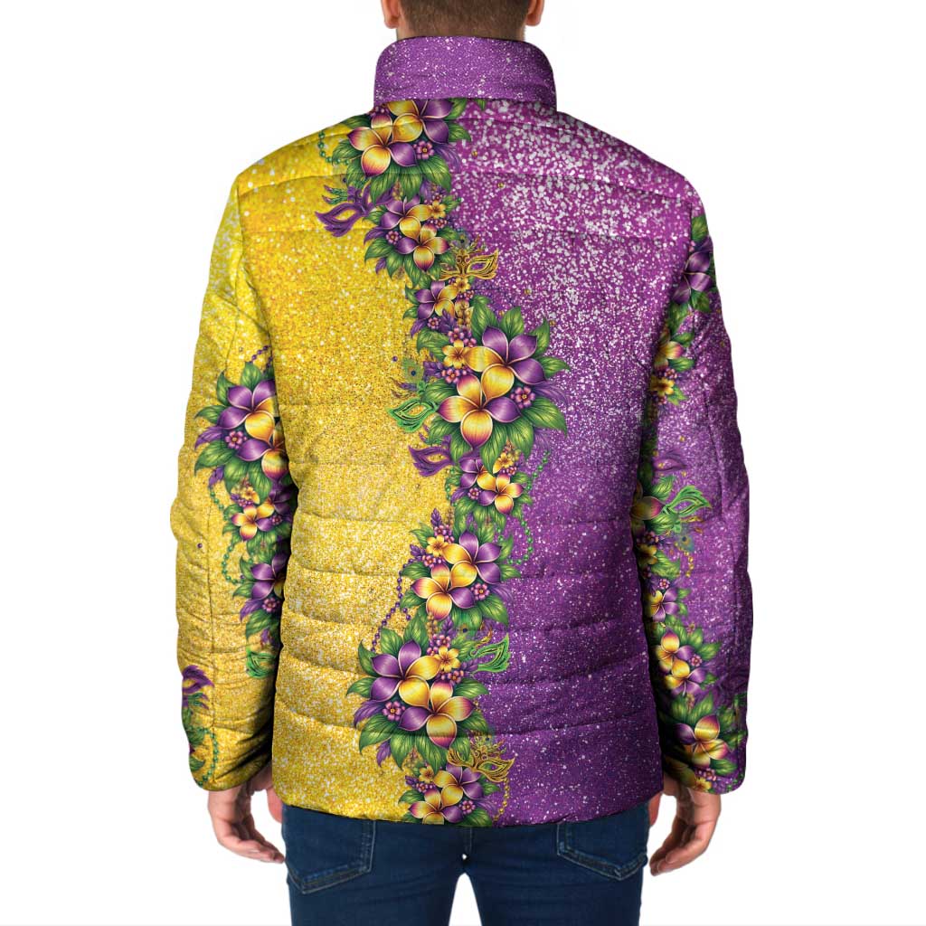 Hawaii Mardi Gras Padded Jacket Plumeria Lei Beads Glitter Style