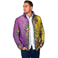 Hawaii Mardi Gras Padded Jacket Plumeria Lei Beads Glitter Style