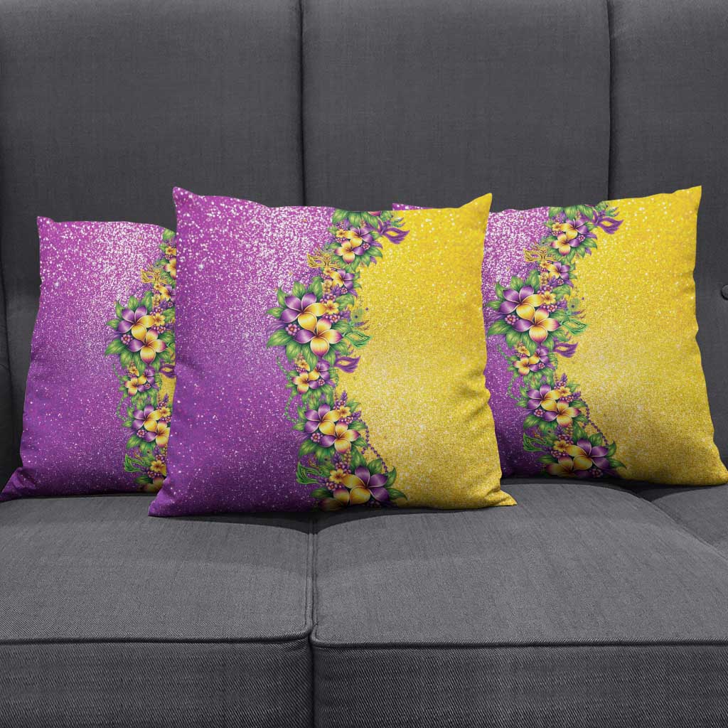 Hawaii Mardi Gras Pillow Cover Plumeria Lei Beads Glitter Style
