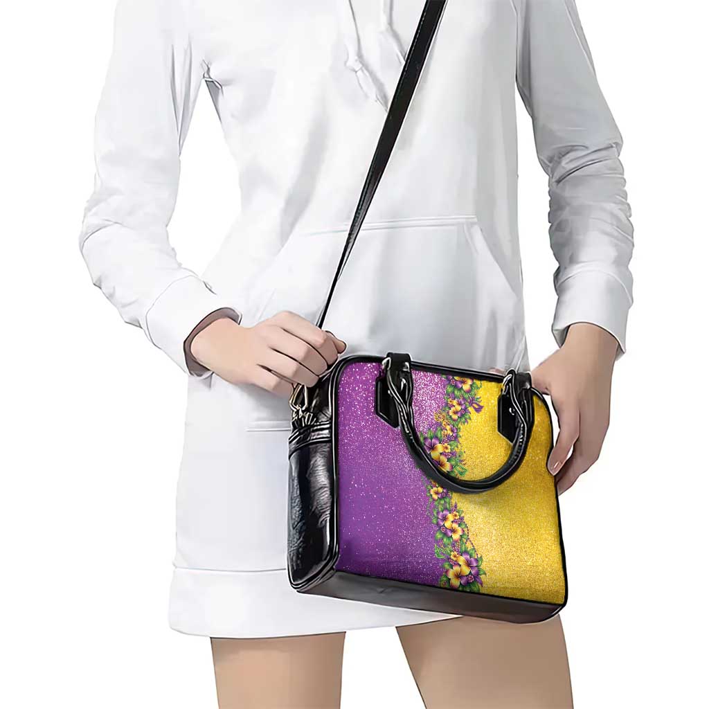 Hawaii Mardi Gras Shoulder Handbag Plumeria Lei Beads Glitter Style