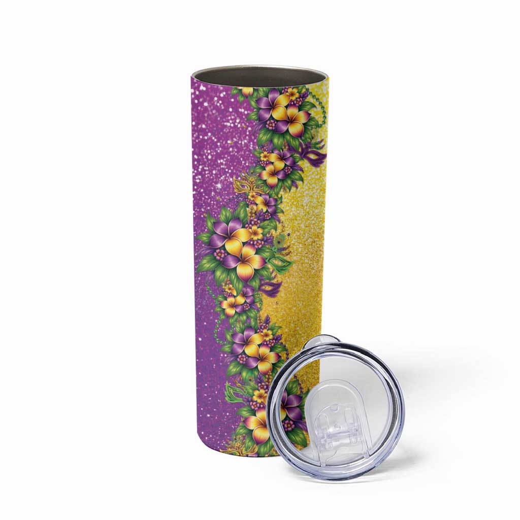 Hawaii Mardi Gras Skinny Tumbler Plumeria Lei Beads Glitter Style