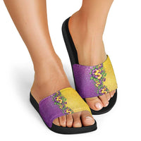 Hawaii Mardi Gras Slide Sandals Plumeria Lei Beads Glitter Style