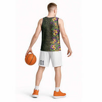 Hawaii Mardi Gras Basketball Jersey Tropical Flowers Glitter Style