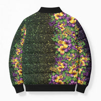 Hawaii Mardi Gras Bomber Puffer Jacket Tropical Flowers Glitter Style