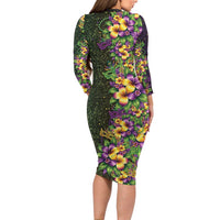 Hawaii Mardi Gras Family Matching Long Sleeve Bodycon Dress and Hawaiian Shirt Tropical Flowers Glitter Style LT05 - Polynesian Pride