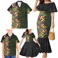 Hawaii Mardi Gras Family Matching Mermaid Dress and Hawaiian Shirt Tropical Flowers Glitter Style LT05 - Polynesian Pride